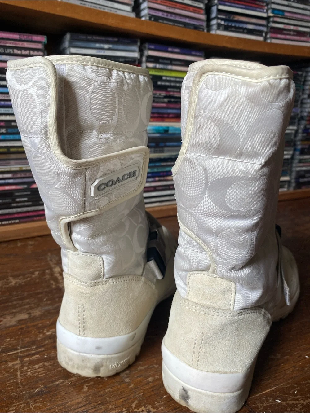 COACH Women's Cream Quilted Mid-Calf Winter Boots Size 8.5